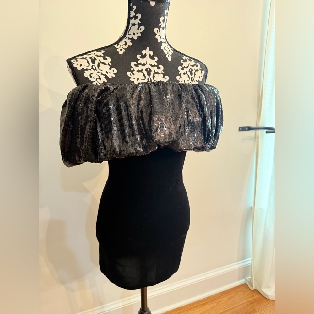 ZARA Black Sequin Off-Shoulder Dress